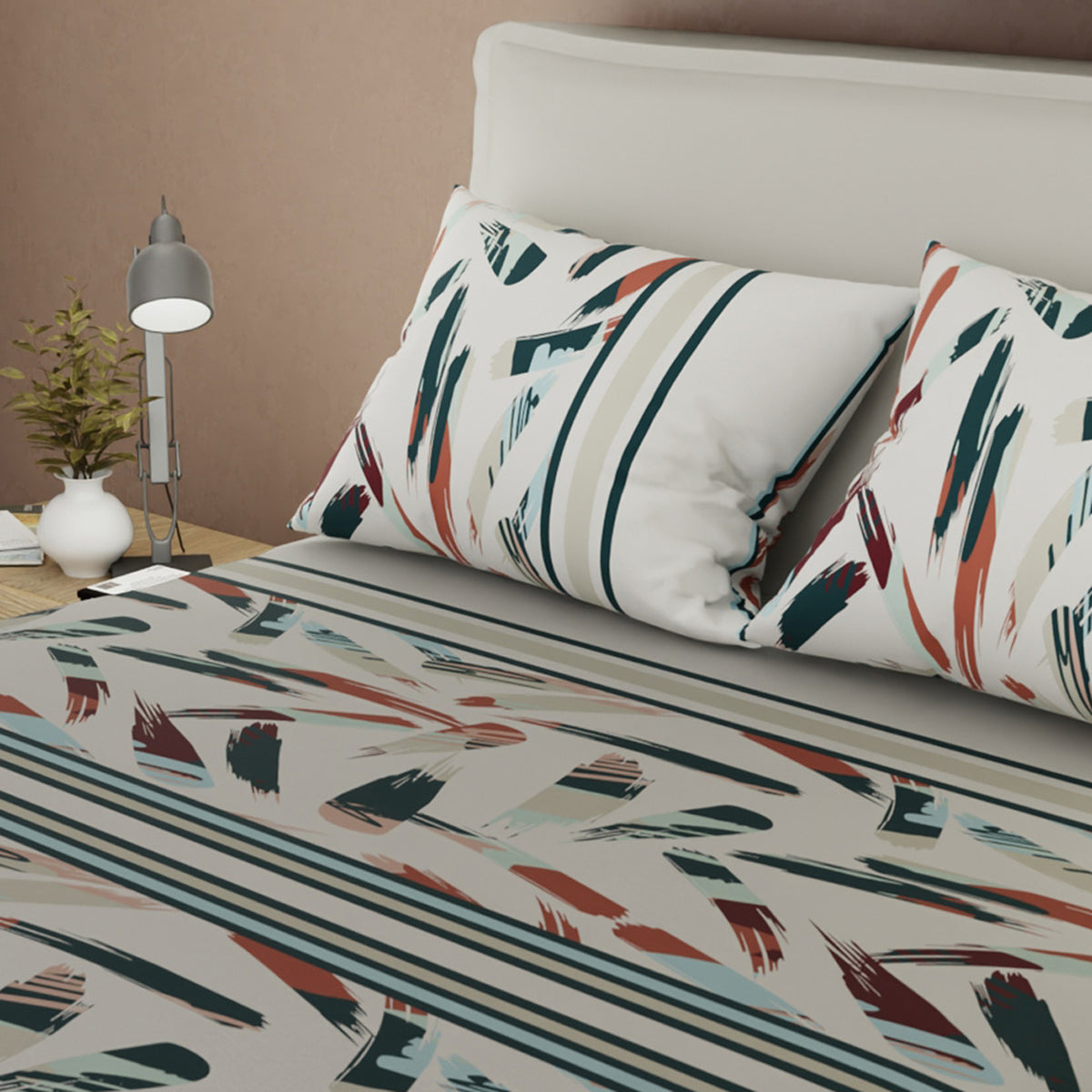 Sábana ajustable Savia Silvestre para cama doble gris claro en microfibra 140x190 cm