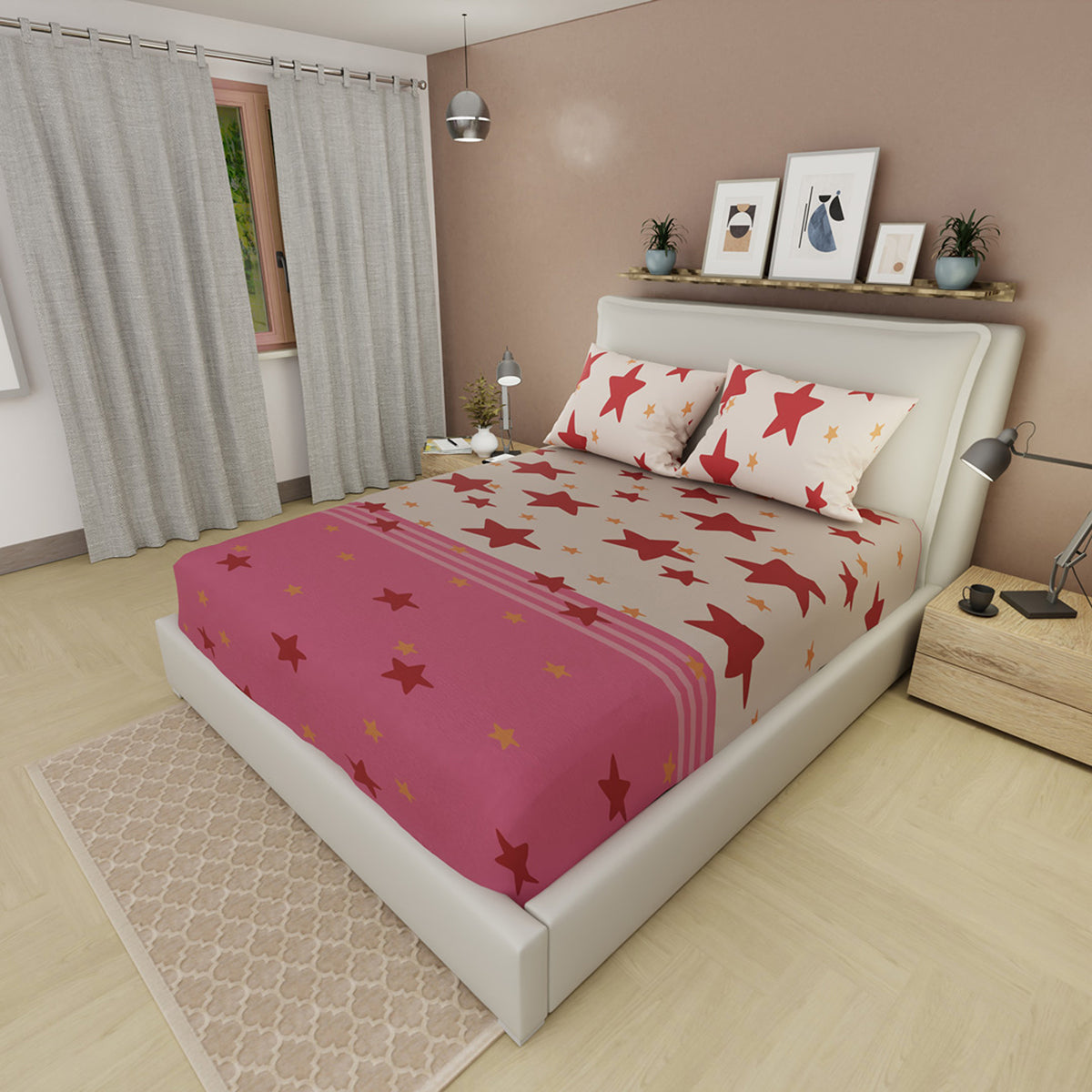Sábana ajustable Berry Blush para cama doble rosa en microfibra 140x190 cm