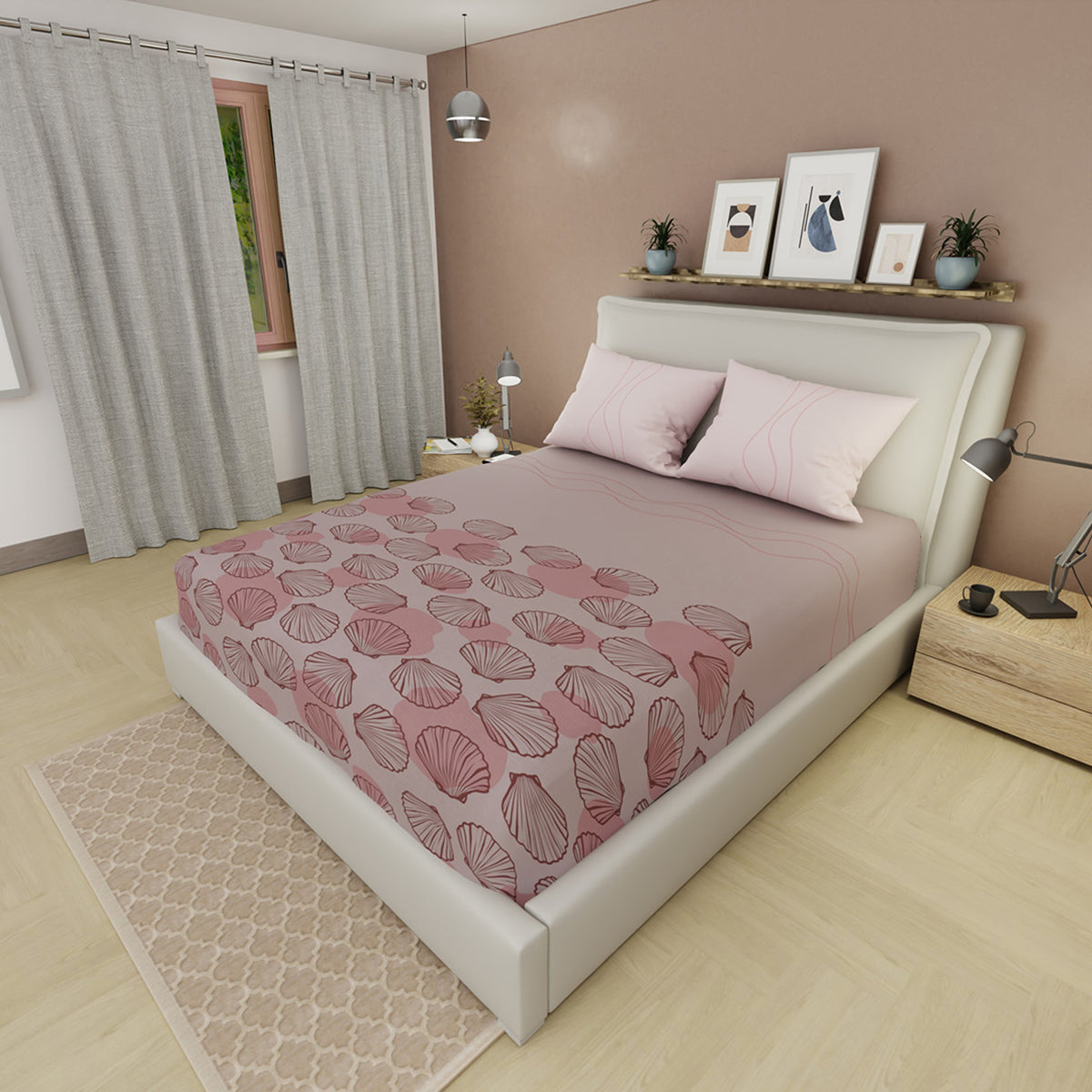 Sábana ajustable Pliegues Carmín para cama doble palo de rosa en microfibra 140x190 cm con fundas