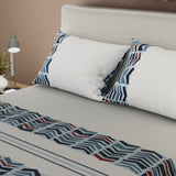 Sábana ajustable Vanguardia para cama doble gris y azul en microfibra 140x190 cm con fundas
