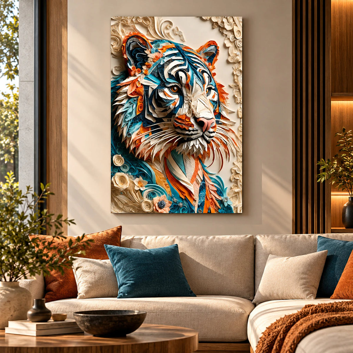Lienzo Cuadro Decorativo Tigre Abstracto Efecto Relieve 93x60cm