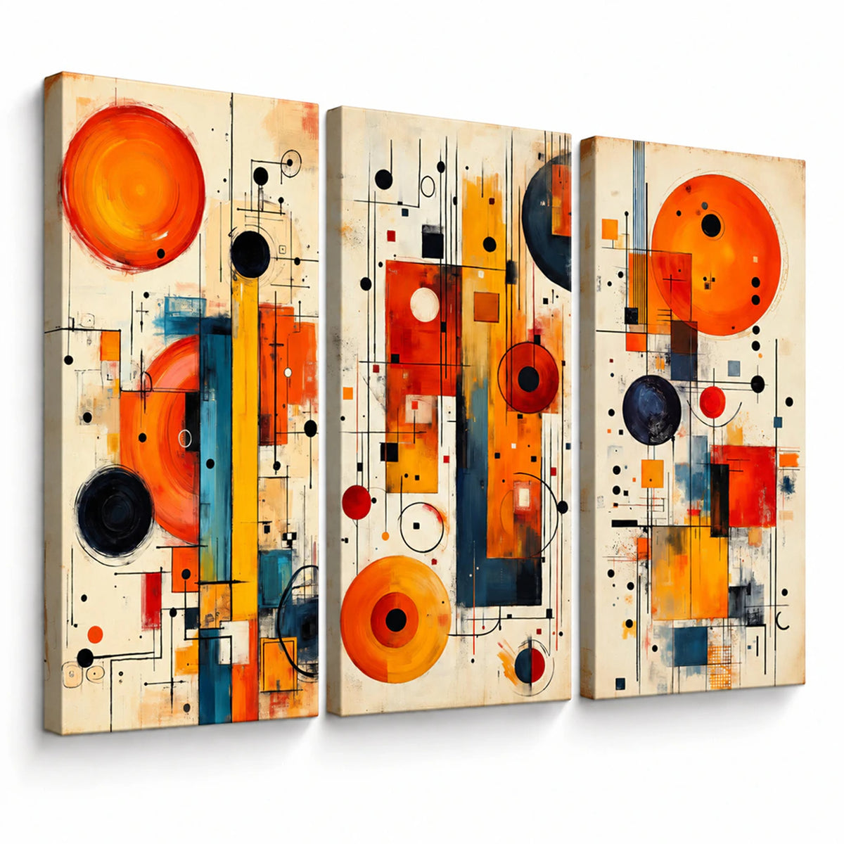 Lienzo Tríptico Cuadros Decorativos Armonía Geométrica Tonos Tierra 34x72 cu