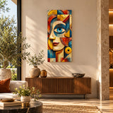 Lienzo Cuadro Decorativo Mirada Mediterránea Mujer Cubista 118x55cm