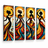 Lienzo Set 4 Cuadros Decorativos Siluetas Femeninas Arte Vitral 18x60cm cu