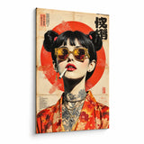 Lienzo Cuadro Decorativo Sol de Japón Mujer Estilo Retro Oriental 60x43cm