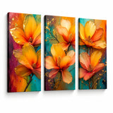 Lienzo Tríptico Cuadros Decorativos Floral Vibrante 34x72cm cu