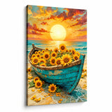 Lienzo Cuadro Decorativo Barca de Girasoles al Atardecer 60x43cm