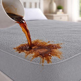Protector de colchón para cama doble gris impermeable terry 140x190 cm