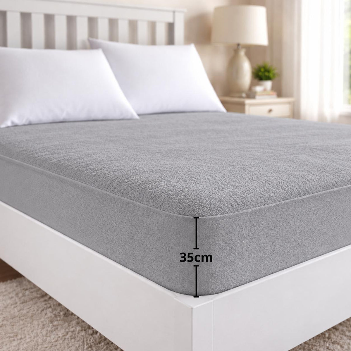 Protector de colchón queen gris impermeable terry 160x190 cm