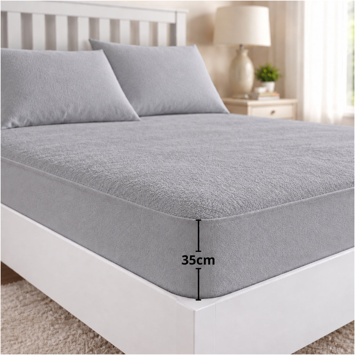 Combo protector de colchón sencillo gris impermeable 100x190 cm y protector de almohada Terry