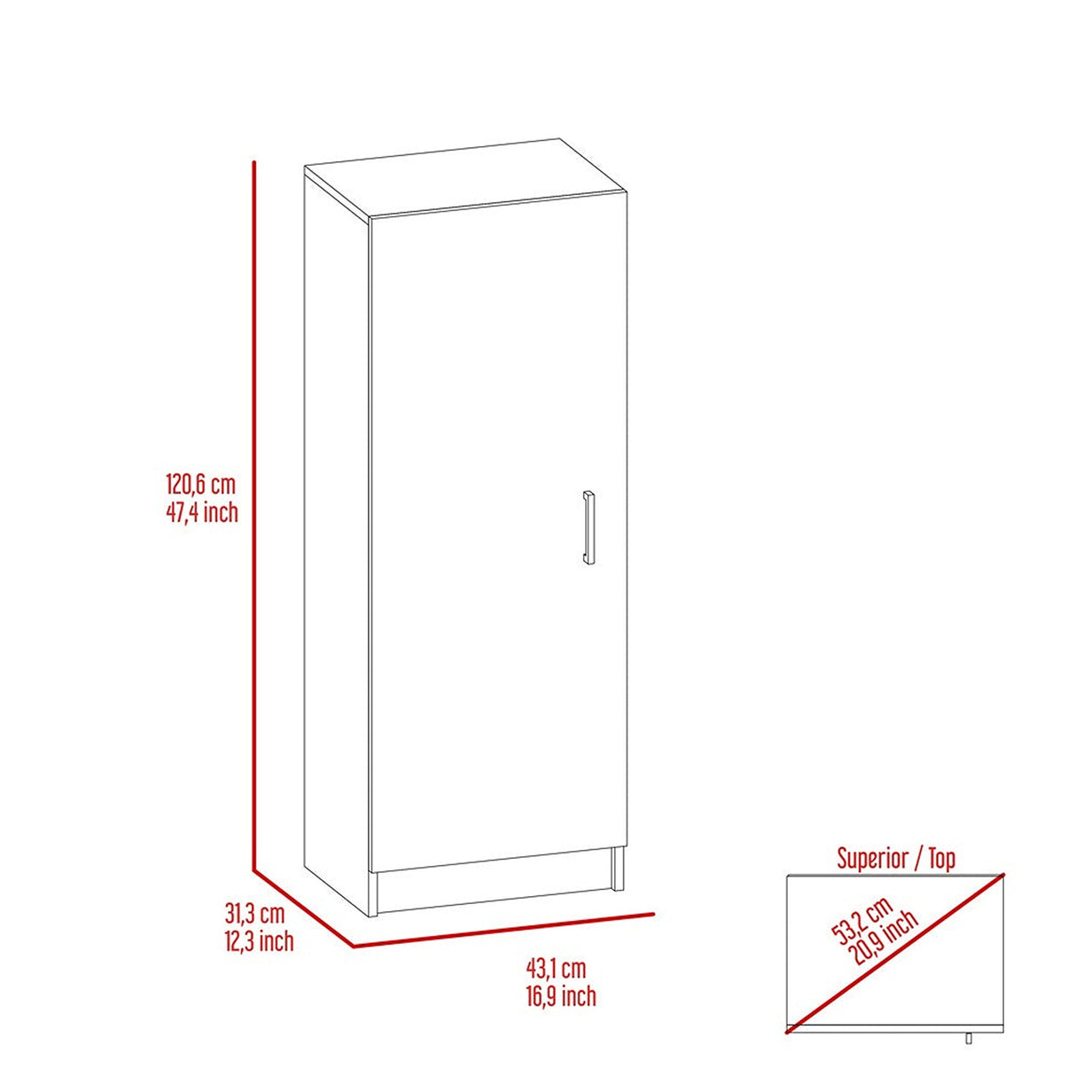 Alacena Balleria Blanco 43 cm con Una Puerta - Muebles Organizadores | Bylmo
