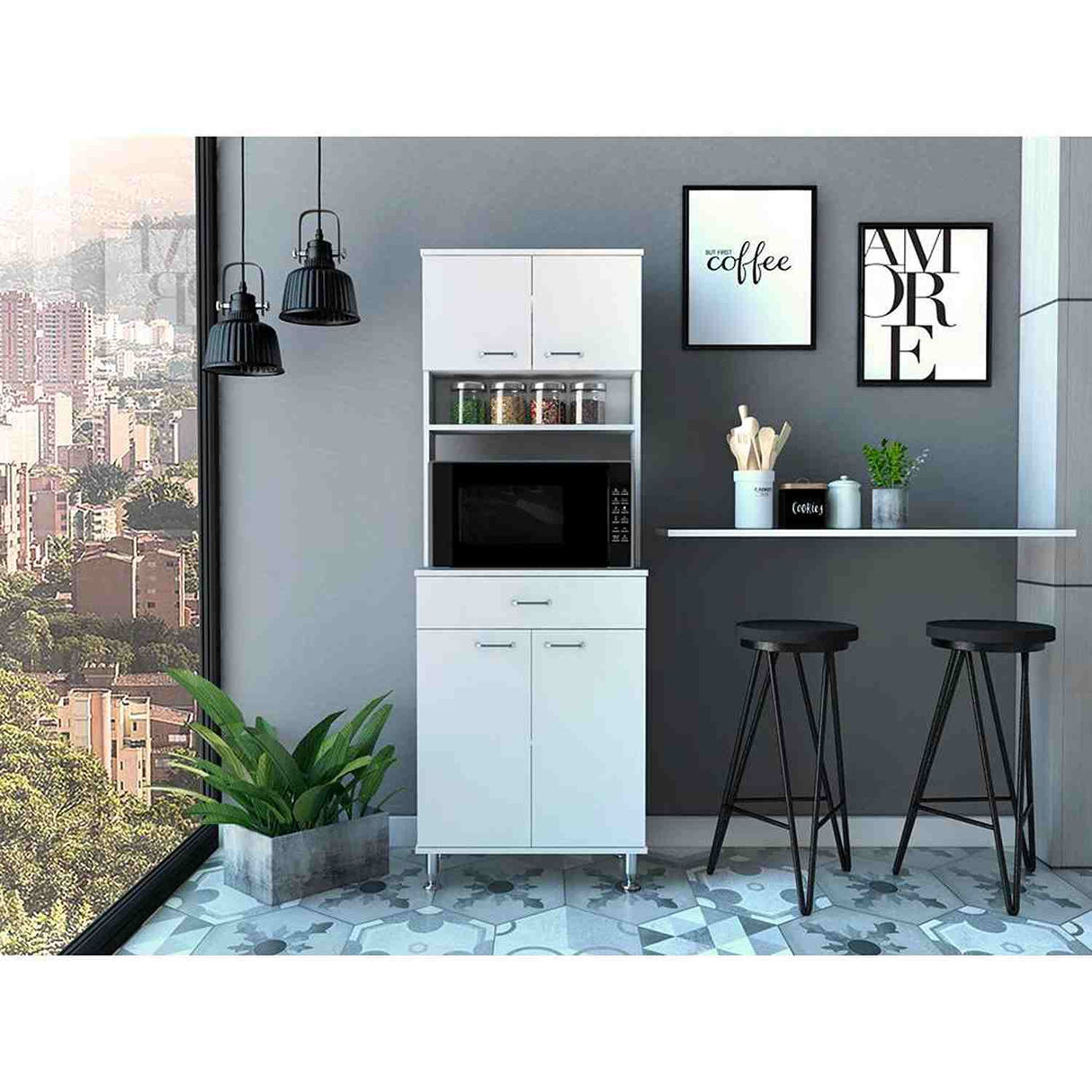 Alacena Della Blanco 60x169cm con Un Entrepaño y con Cuatro Puertas - Muebles Organizadores | Bylmo