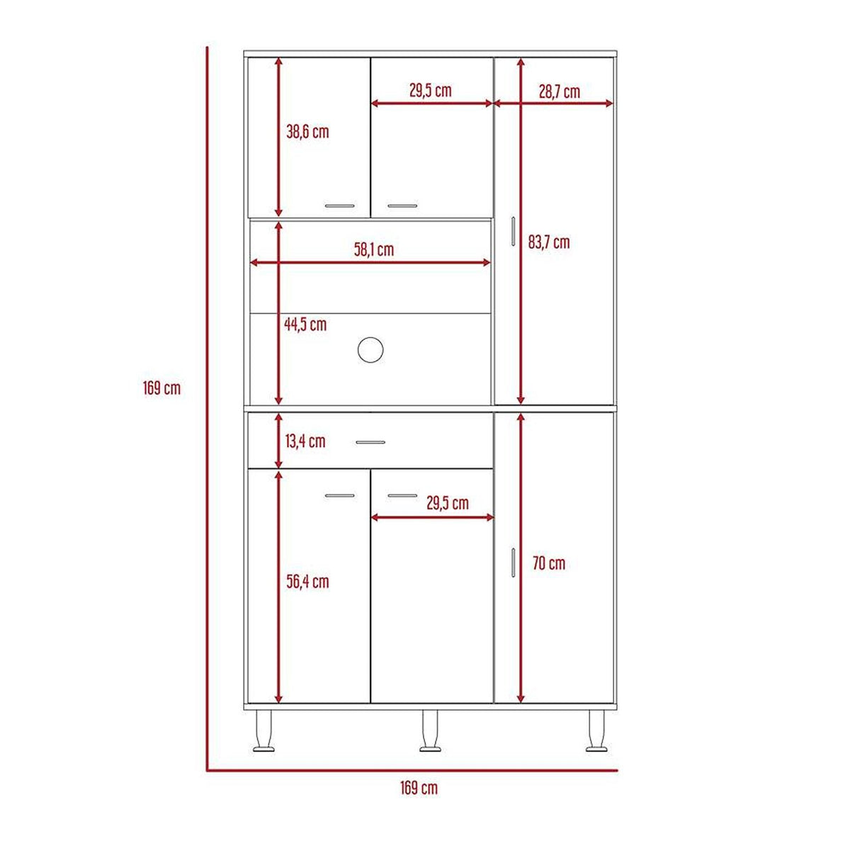 Alacena Della Blanco 90x169cm con Un Entrepaño y con Seis Puertas - Muebles Organizadores | Bylmo