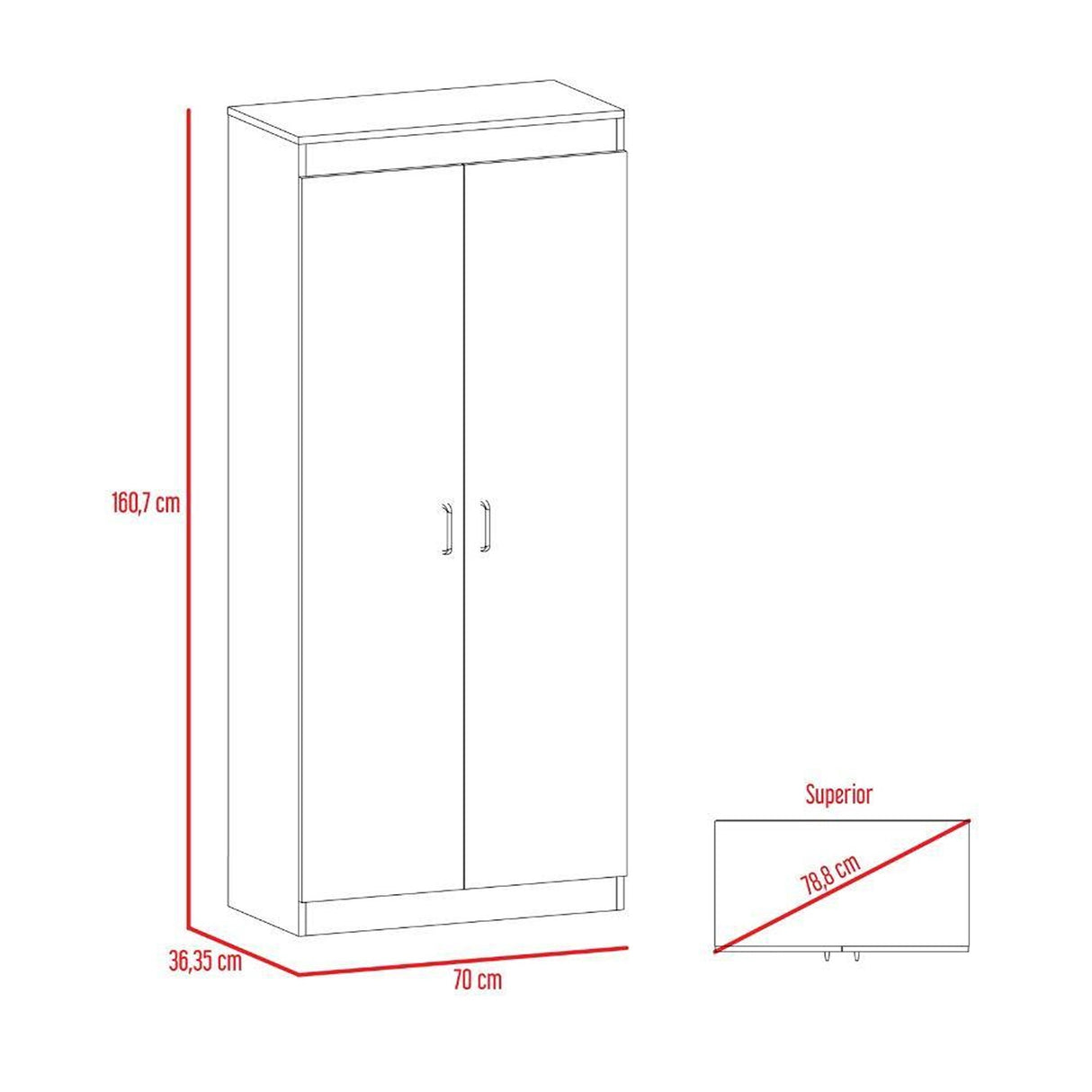Alacena Varese Plus Blanco 70x160.75cm con Dos Puertas - Muebles Organizadores | Bylmo