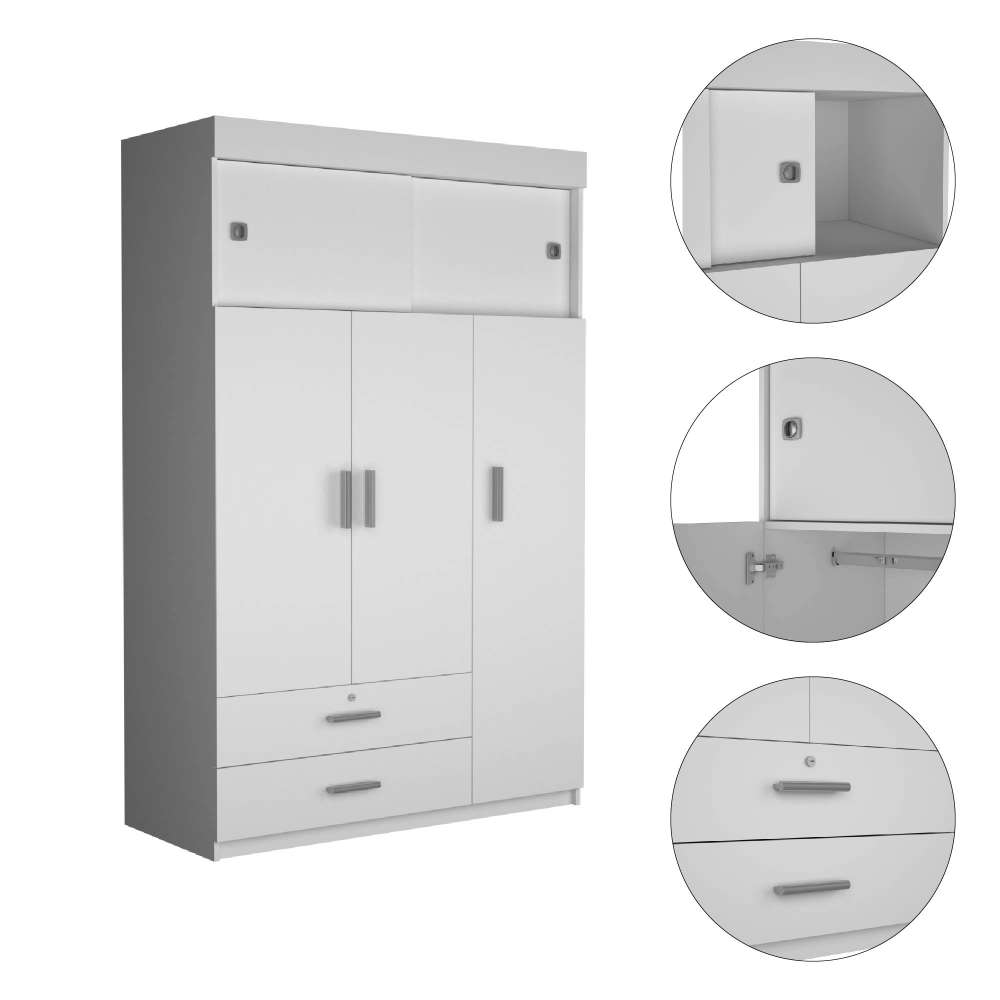 Closet Mobil Blanco 120x187.5cm con 3 Cajones con 3 Entrepaños