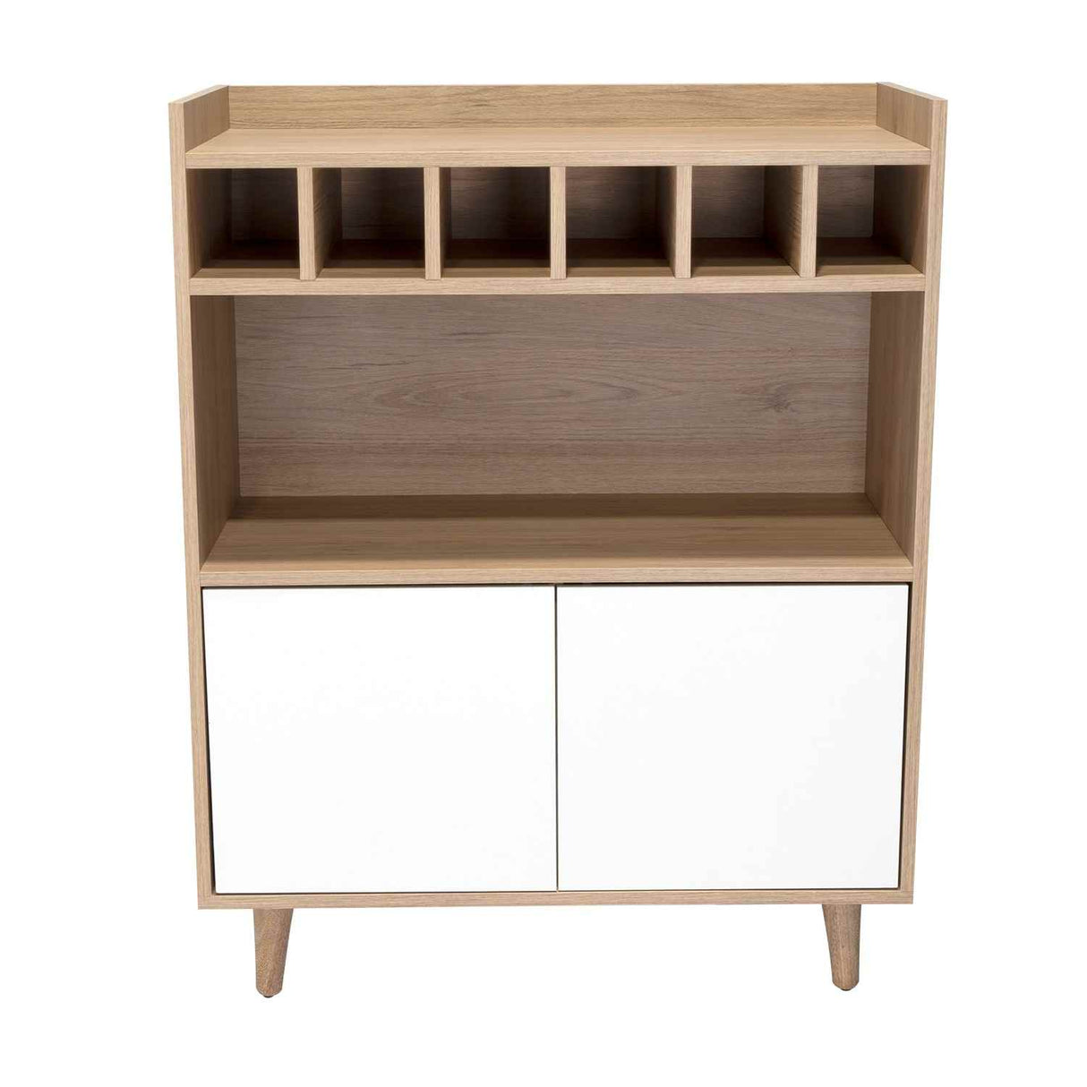 Bar Bora Rovere y Blanco 78.4x100cm con Tres Compartimientos y con Seis Portabotellas - Bares | Bylmo