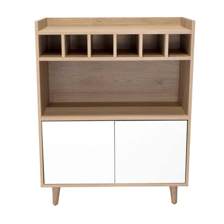Bar Bora Rovere y Blanco 78.4x100cm con Tres Compartimientos y con Seis Portabotellas - Bares | Bylmo