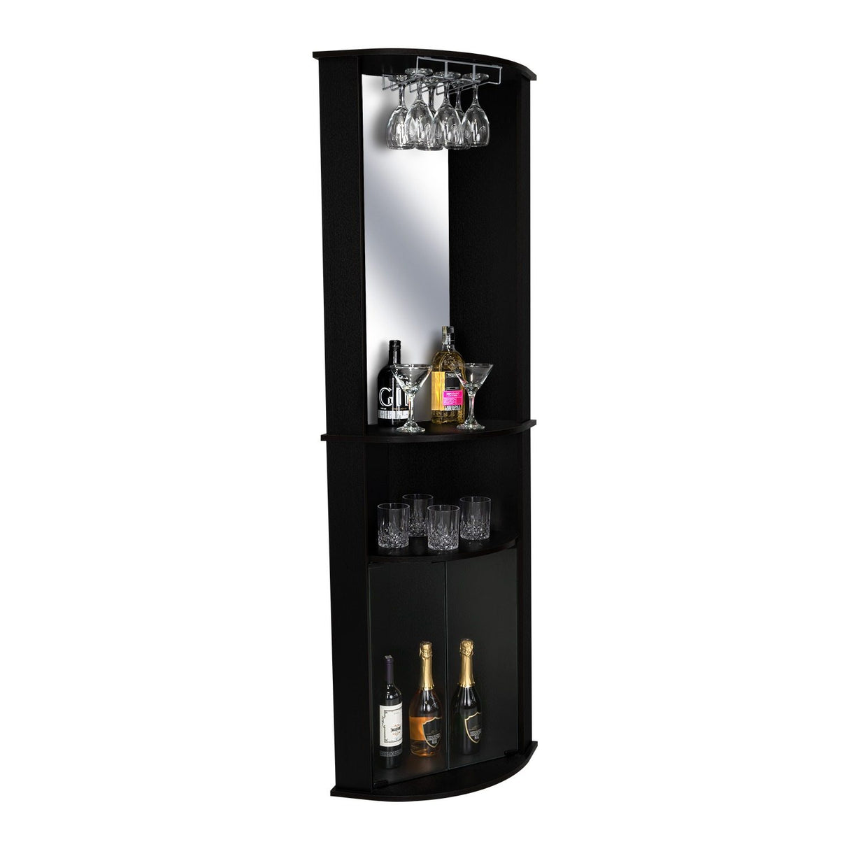 Bar Esquinero Chicago Wengue 190 cm con Colgadero de Copas y Almacenamiento - Bares | Bylmo