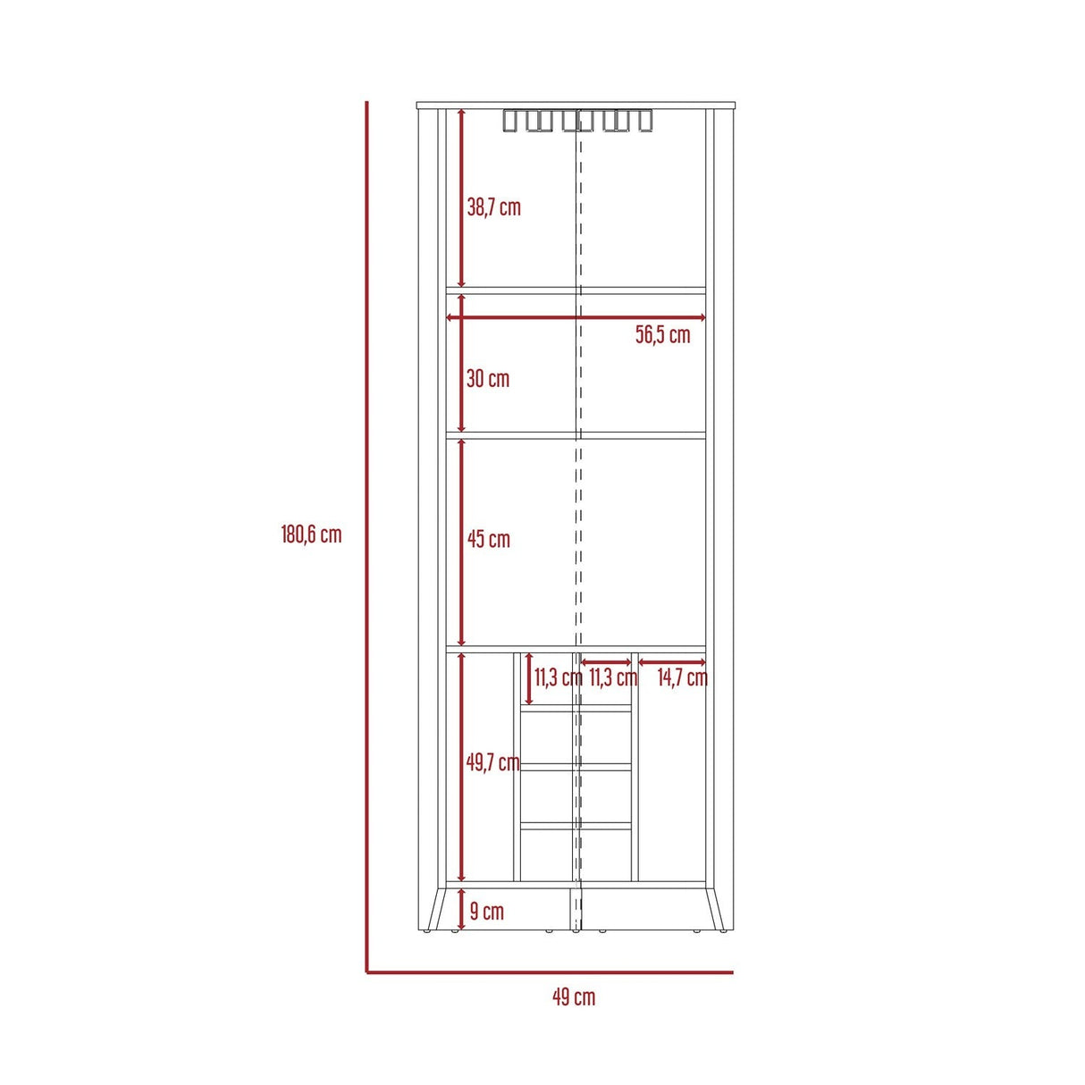 Bar Esquinero Esquinero Essential Coñac 49x181cm sin Cajones y con Diez Portabotellas - Bares | Bylmo