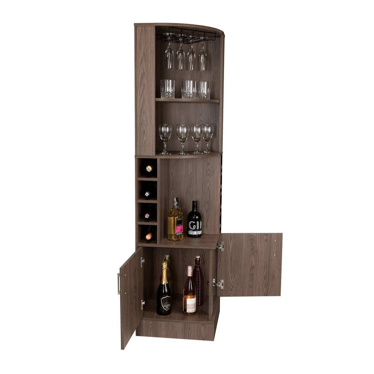 Bar Esquinero Esquinero Syrah Coñac 46.9x180.6cm con Un Cajón y con Ocho Portabotellas - Bares | Bylmo