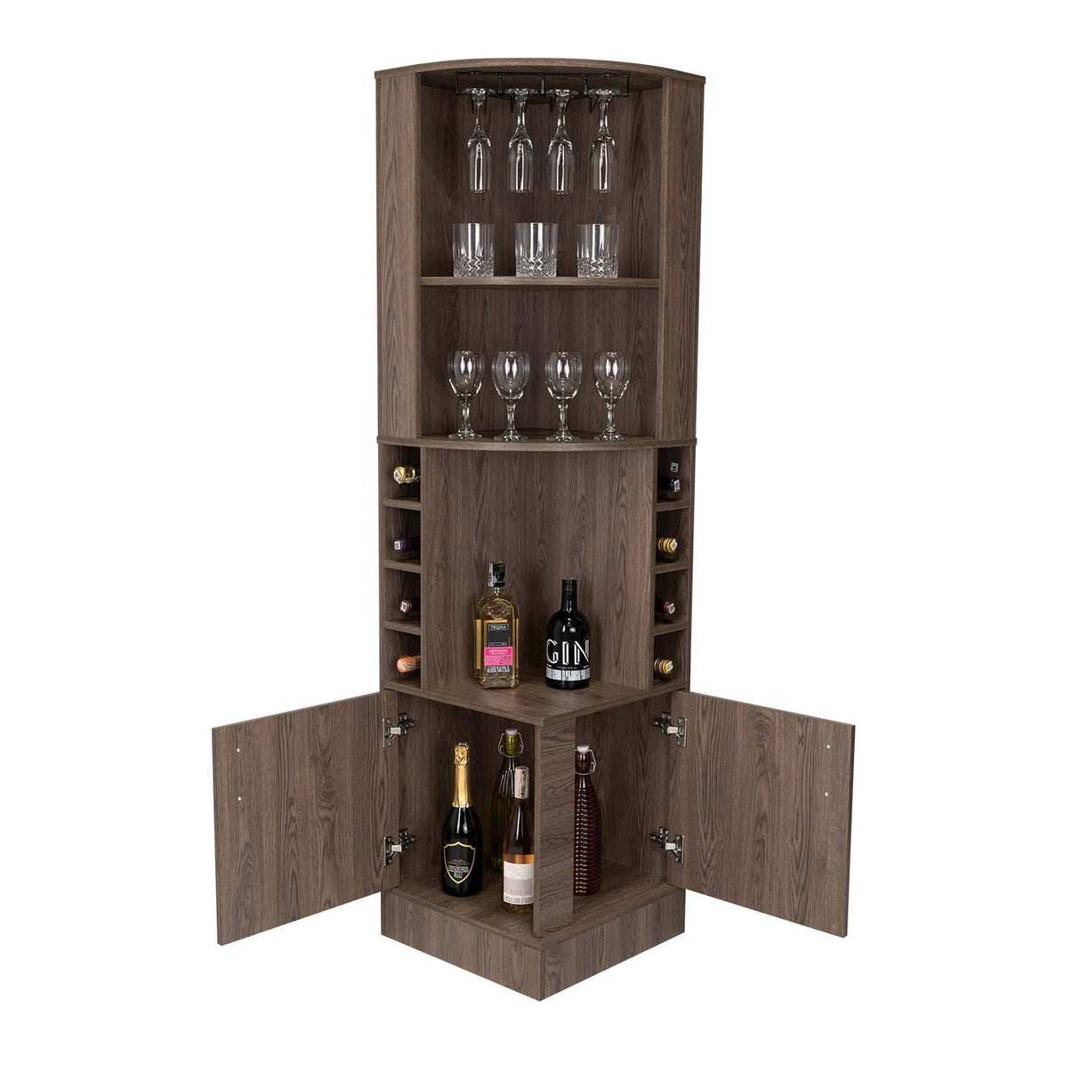 Bar Esquinero Esquinero Syrah Coñac 46.9x180.6cm con Un Cajón y con Ocho Portabotellas - Bares | Bylmo