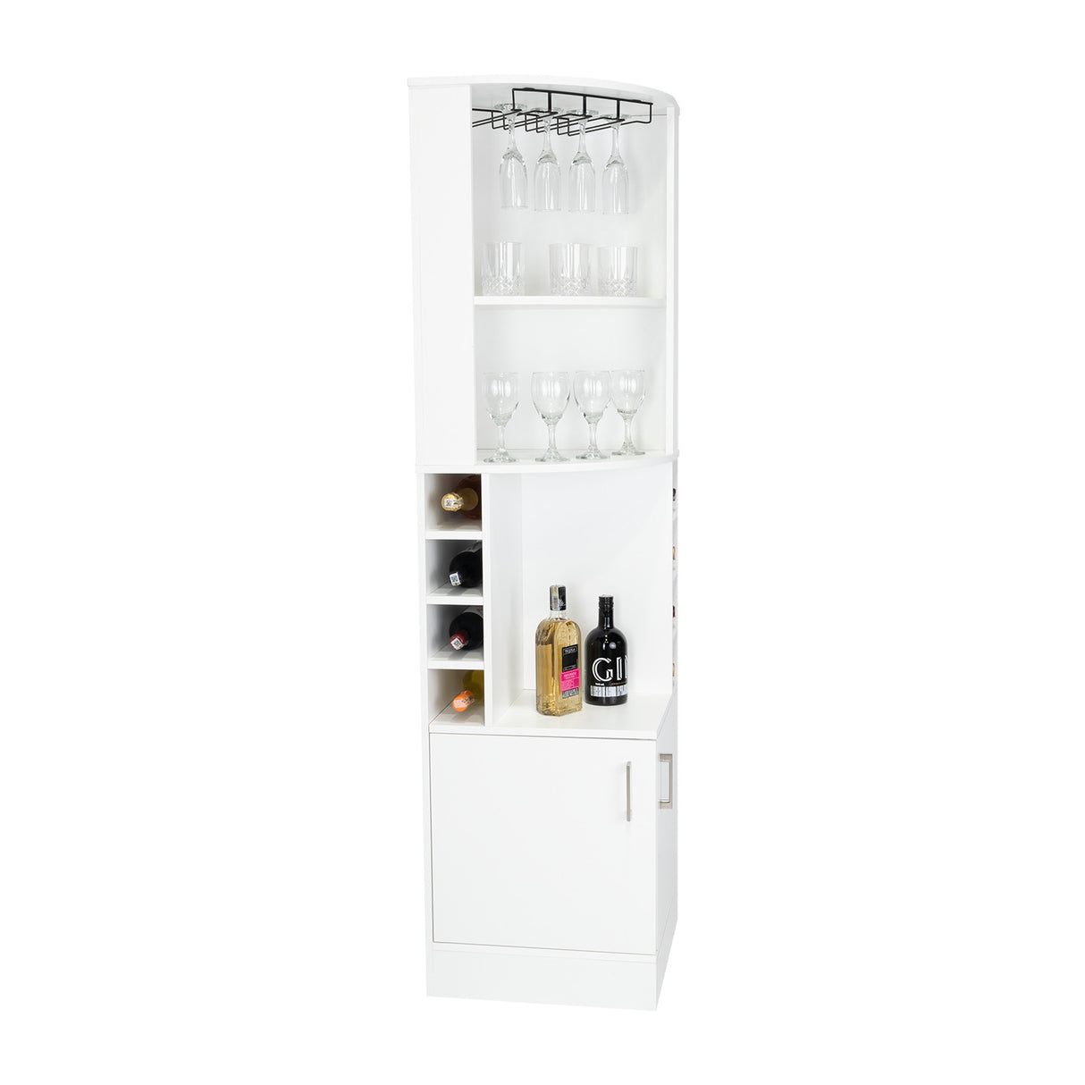 Bar Esquinero Esquinero Syrah Blanco 46.9x180.6cm con Un Cajón y con Ocho Portabotellas - Bares | Bylmo