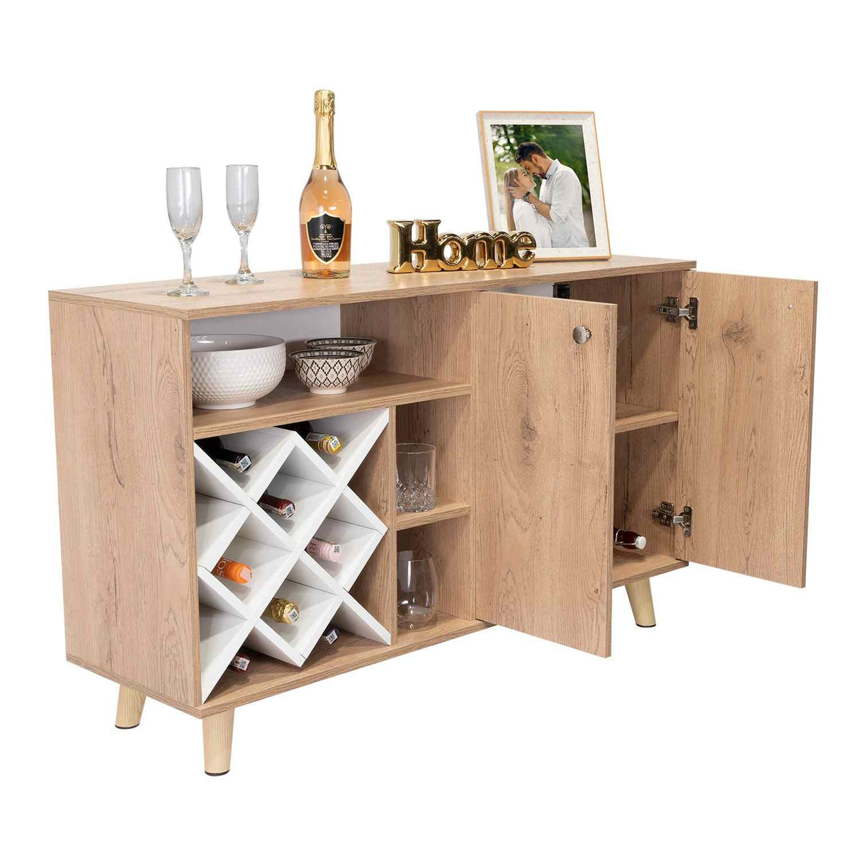 Bar Vithi Macadamia 120x73.6cm con Cinco Compartimientos y con Ocho Portabotellas - Bares | Bylmo