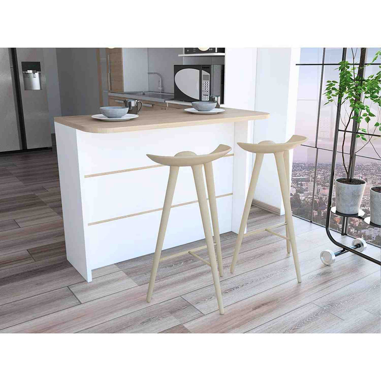 Barra de Cocina Fendi Blanco y Rovere 120x90cm con Dos Entrepaños y con Dos Comportamientos