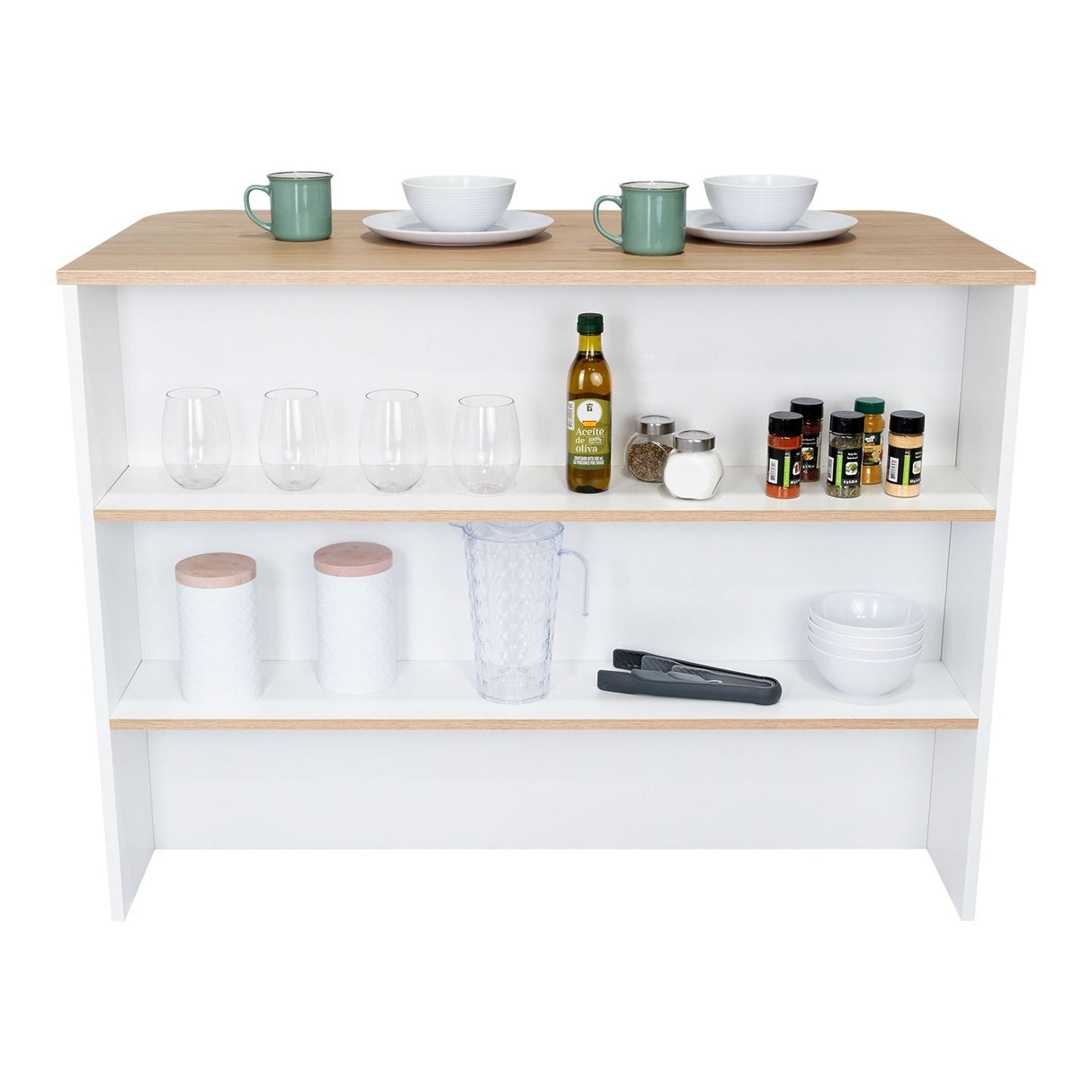 Barra de Cocina Fendi Blanco y Rovere 120x90cm con Dos Entrepaños y con Dos Comportamientos