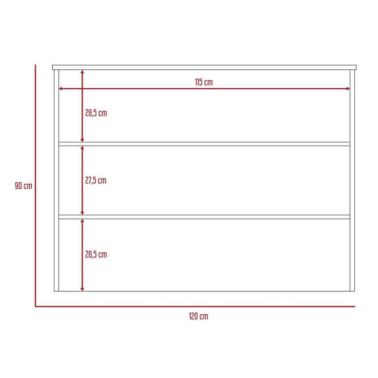 Barra de Cocina Fendi Blanco y Wengue 120x90cm con Dos Entrepaños y con Dos Comportamientos