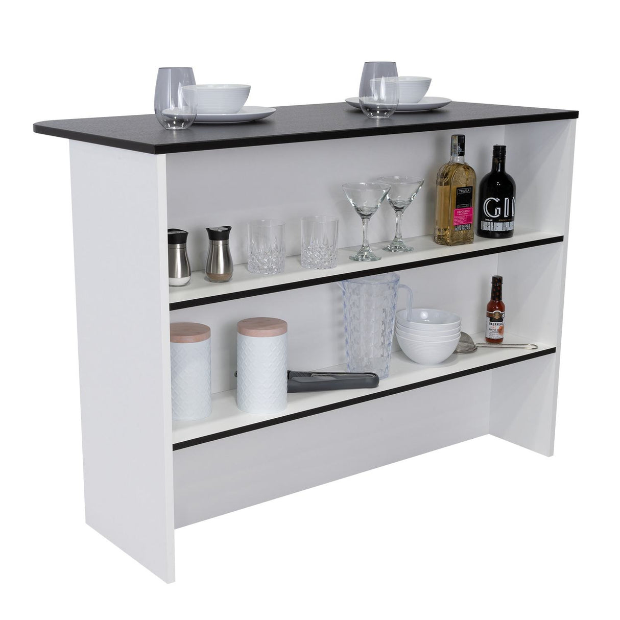 Barra de Cocina Fendi Blanco y Wengue 120x90cm con Dos Entrepaños y con Dos Comportamientos
