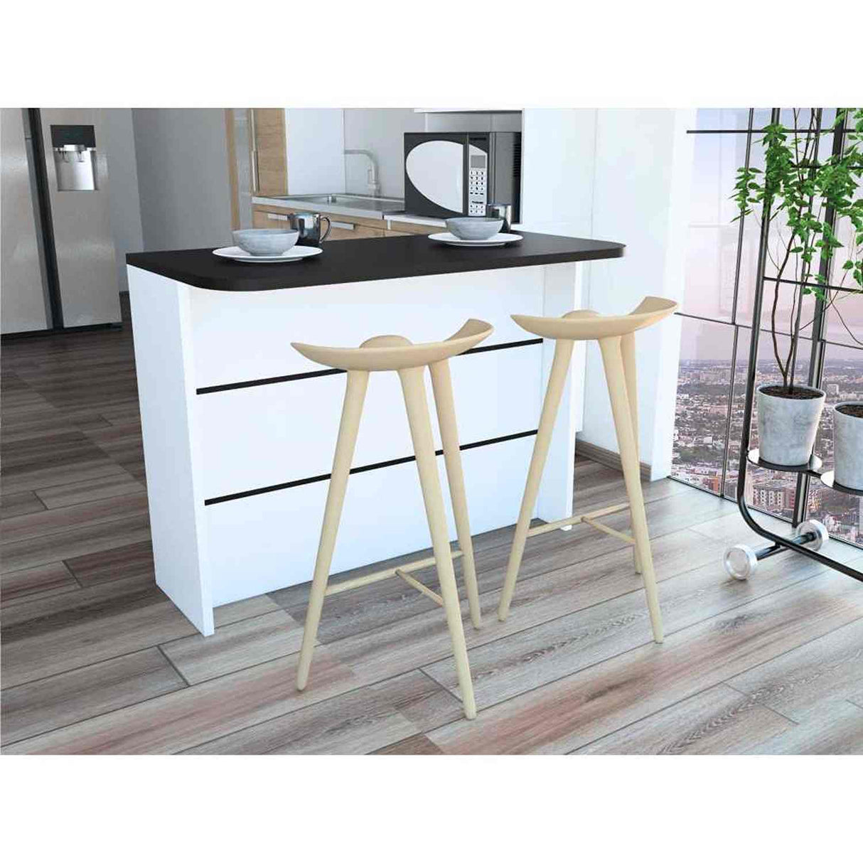 Barra de Cocina Fendi Blanco y Wengue 120x90cm con Dos Entrepaños y con Dos Comportamientos