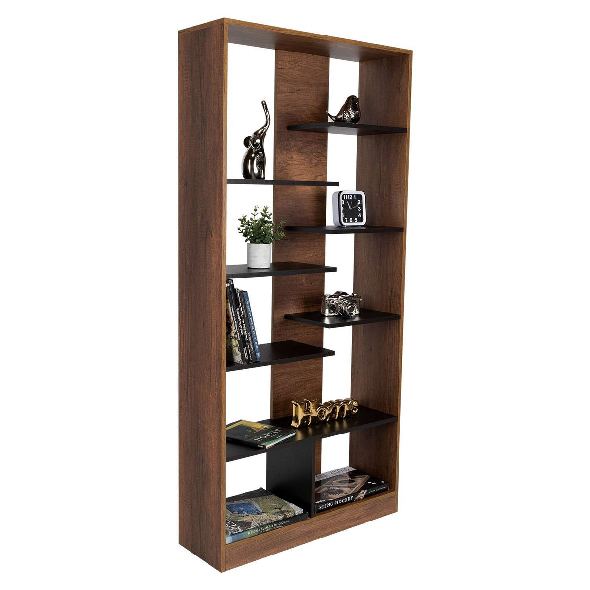 Biblioteca Classic Vedra Wengue y Caramelo 80x170cm con Dos Compartimientos - Bibliotecas | Bylmo