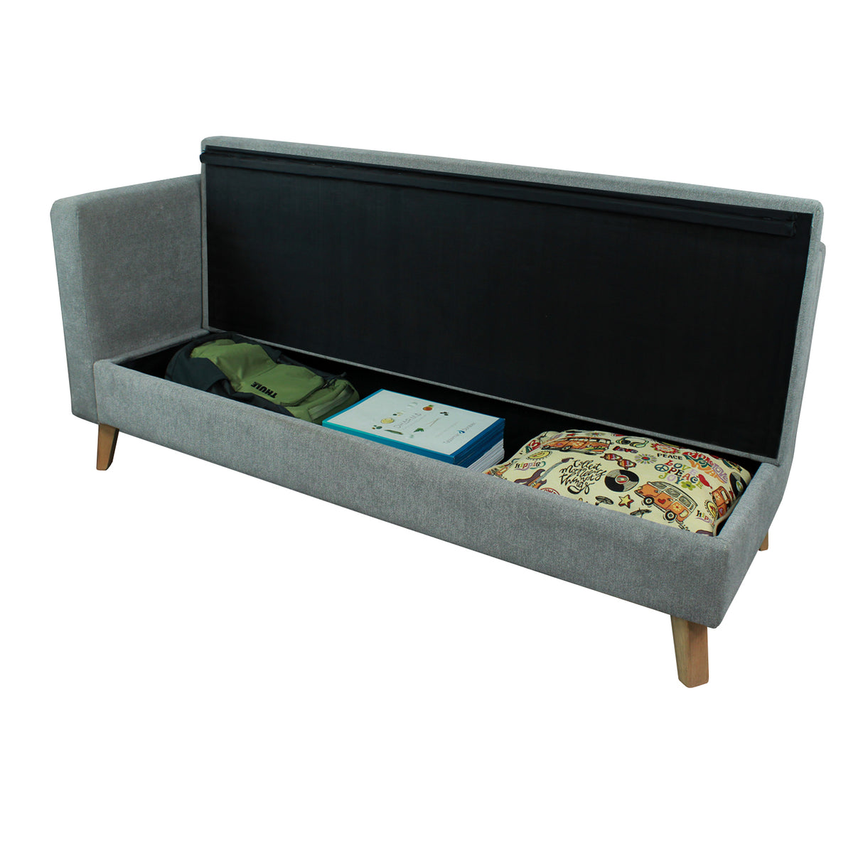 Combo Sofá Baúl Chaise Long Gris 163 cm con Puff, Mesa de Centro, Escritorio y Silla - Combos Sala | Bylmo