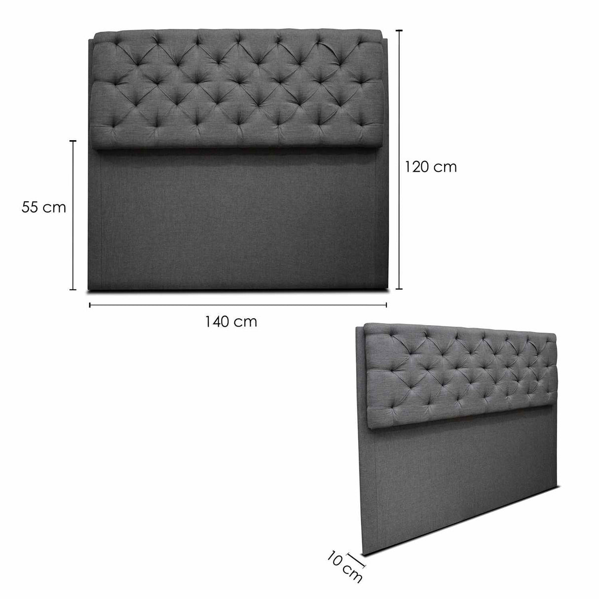 Cabecero Dreamer Gris 140x120cm Abullonado para Cama Doble