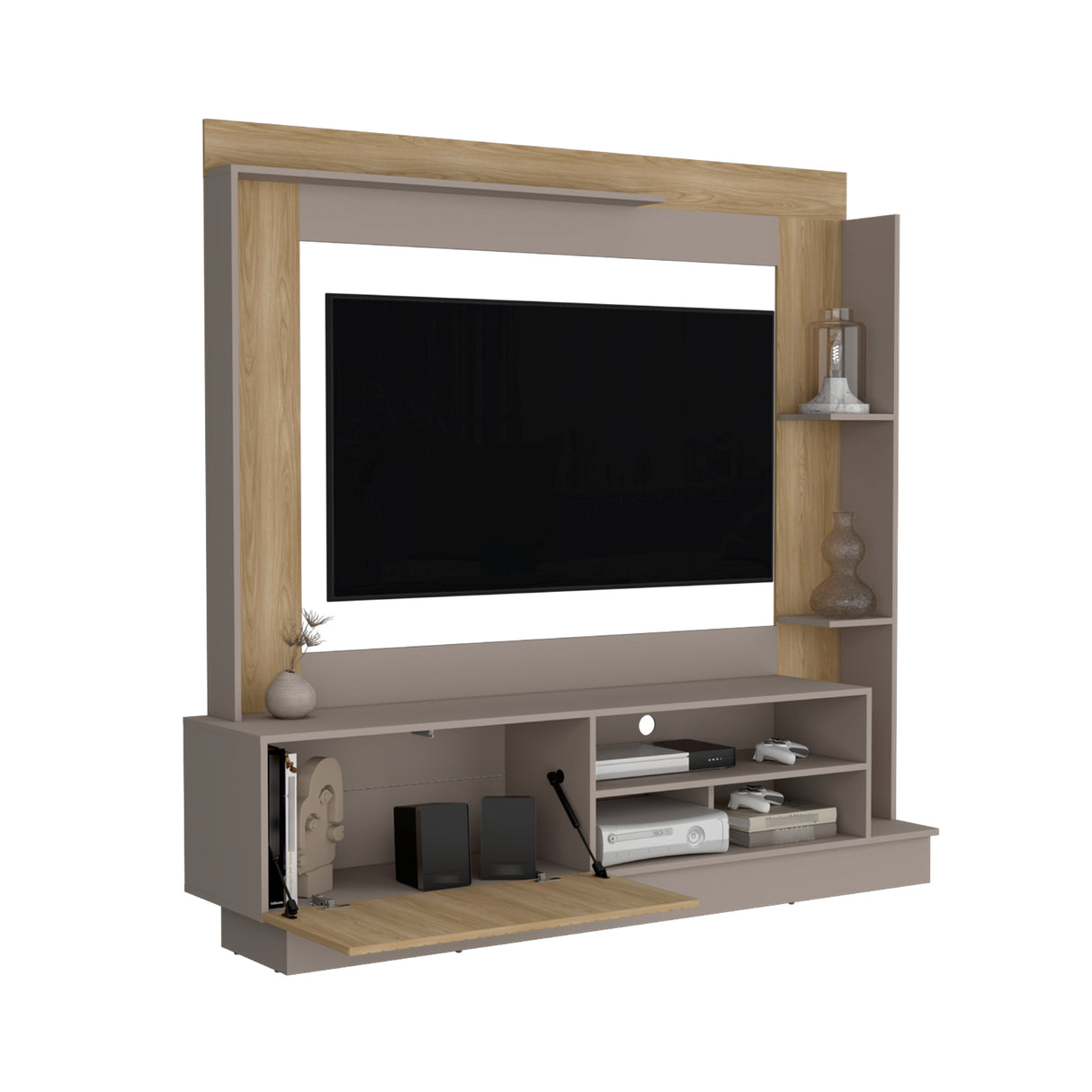 Centro de Entretenimiento Doha Taupe 180x180cm Para TV Hasta 60 Pulgadas con Un Cajón y con Ranuras para Cables - Muebles de TV | Bylmo