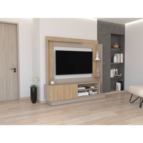 Centro de Entretenimiento Doha Taupe 180x180cm Para TV Hasta 60 Pulgadas con Un Cajón y con Ranuras para Cables - Muebles de TV | Bylmo