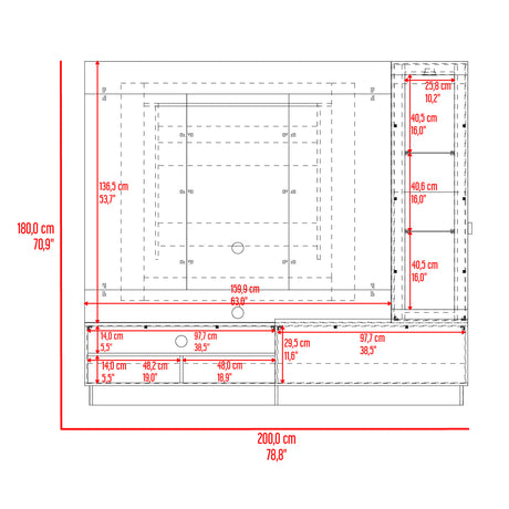 Centro de Entretenimiento Yakarta Taupe 200x180cm Para TV Hasta 70 Pulgadas con Un Cajón y con Ranuras para Cables - Muebles de TV | Bylmo