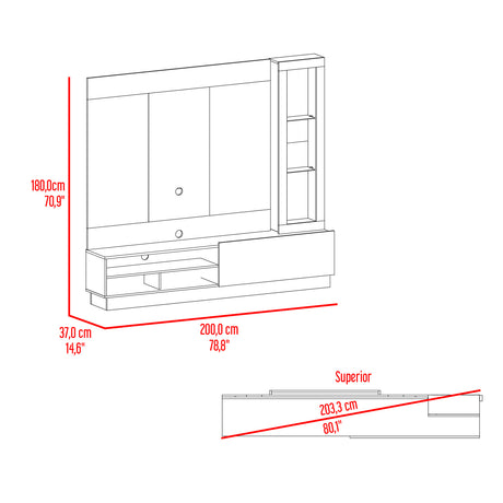 Centro de Entretenimiento Yakarta Taupe 200x180cm Para TV Hasta 70 Pulgadas con Un Cajón y con Ranuras para Cables - Muebles de TV | Bylmo