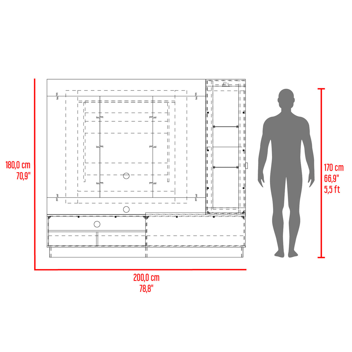 Centro de Entretenimiento Yakarta Taupe 200x180cm Para TV Hasta 70 Pulgadas con Un Cajón y con Ranuras para Cables - Muebles de TV | Bylmo