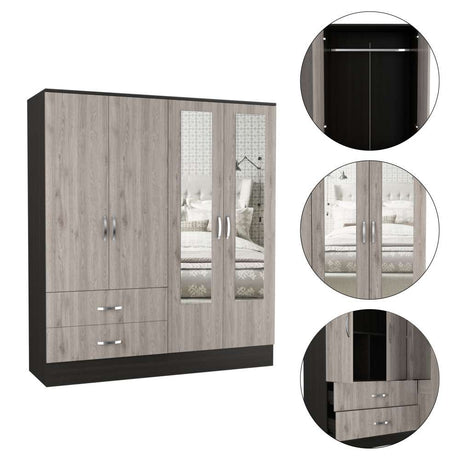Closet Bolton Wengue 120x180.6cm con 2 Cajones con 4 Entrepaños con Espejo