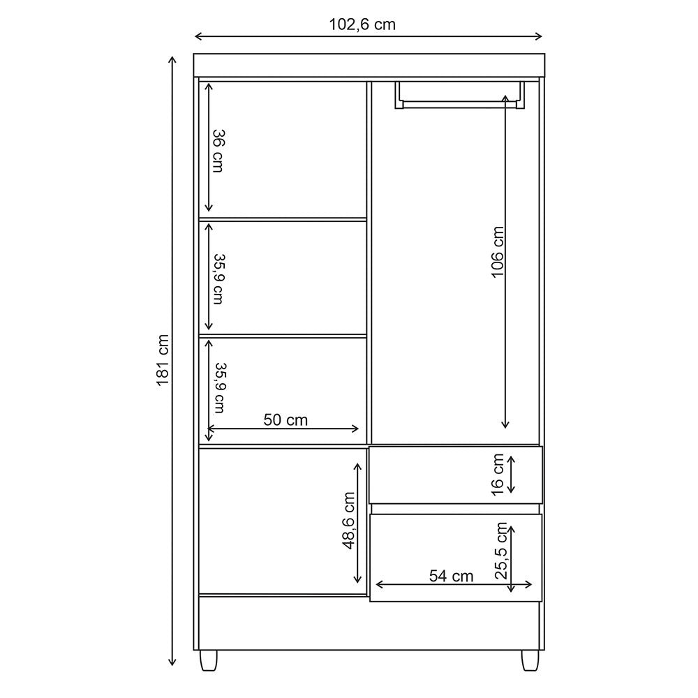 Closet Bonic Blanco y Salmón 102.6x181cm con 1 Cajones con 3 Entrepaños - Closets | Bylmo