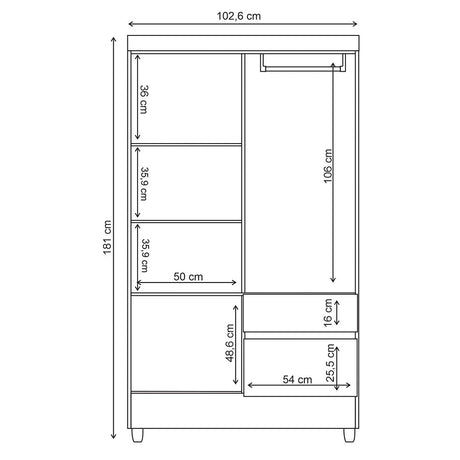 Closet Bonic Marron 102.6x181cm con 1 Cajones con 3 Entrepaños - Closets | Bylmo