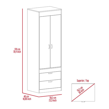 Closet Lisboa Blanco 59x179cm con 2 Cajones sin Entrepaños - Closets | Bylmo