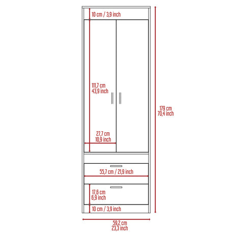 Closet Lisboa Blanco 59x179cm con 2 Cajones sin Entrepaños - Closets | Bylmo
