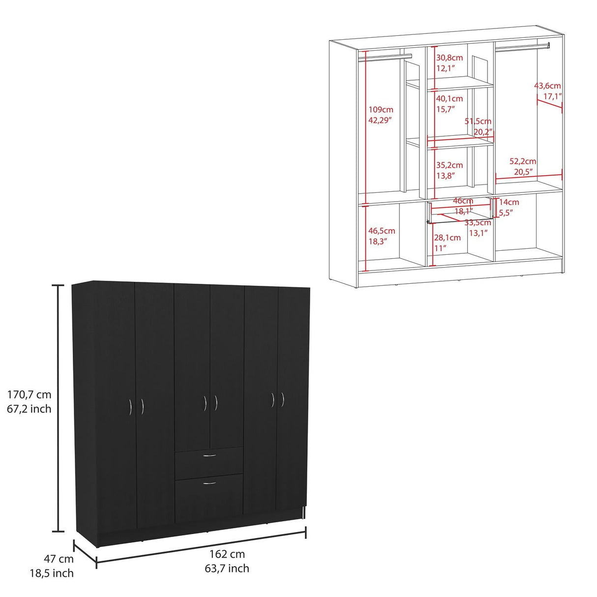 Closet Mitu Wengue 162x170.7cm con 2 Cajones con 3 Entrepaños - Closets | Bylmo