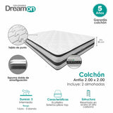 Combo Colchón Antlia Blanco King 200 X 200 Cm Medio e Hipoalergénico