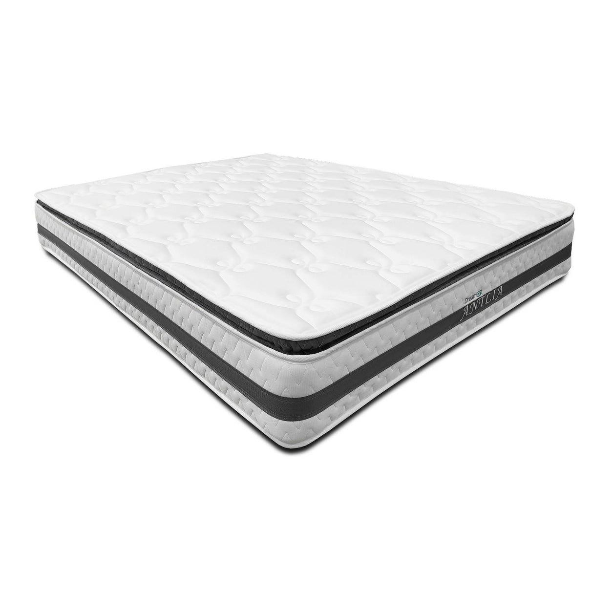 Combo Base Cama y Colchón DreamOn Antlia Gris Doble 140 cm Rectangular con Dos Almohadas