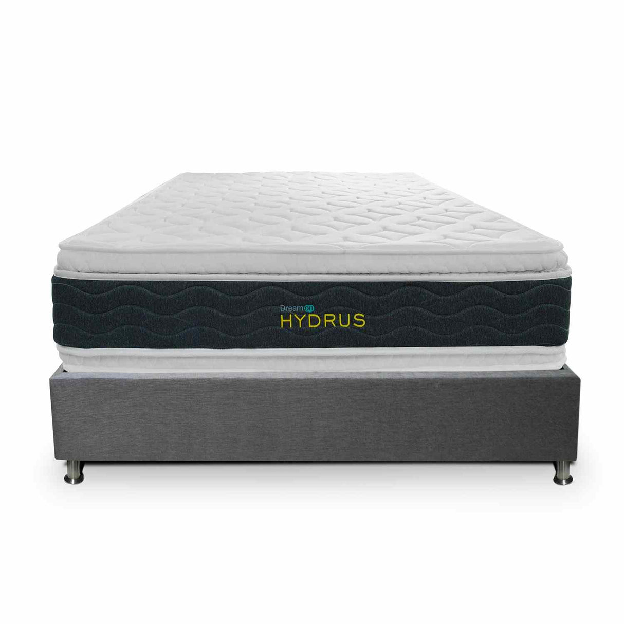 Combo Base Cama y Colchón DreamOn Hydrus Gris Semidoble 120 cm Rectangular con Una Almohada