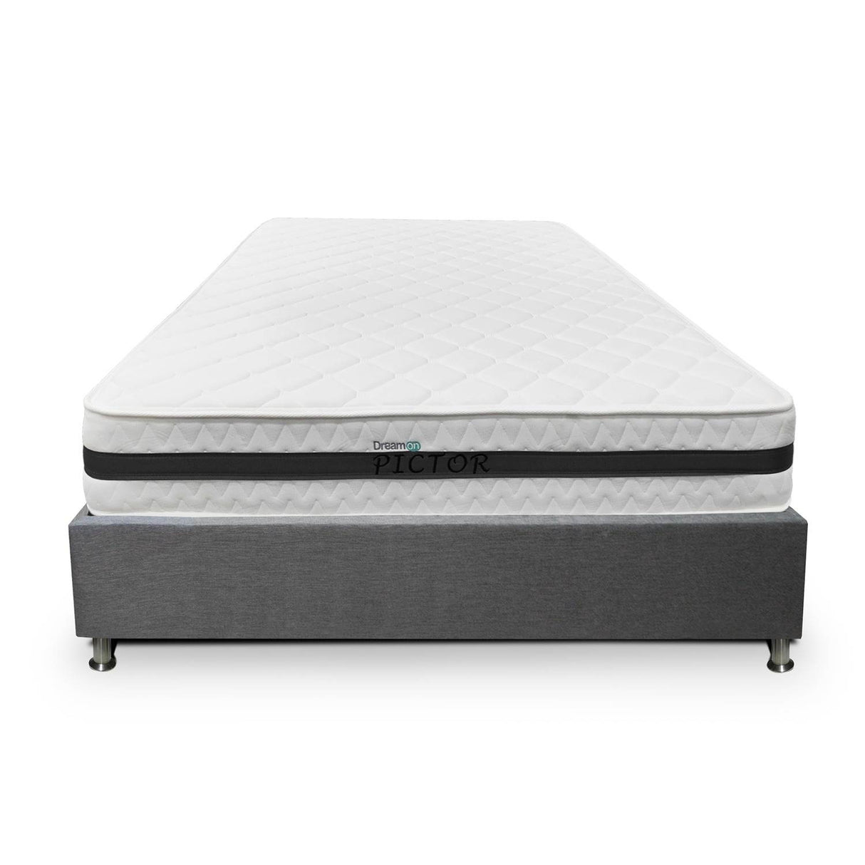 Combo Base Cama y Colchón DreamOn Pictor Gris Sencilla 100 cm Rectangular con Una Almohada